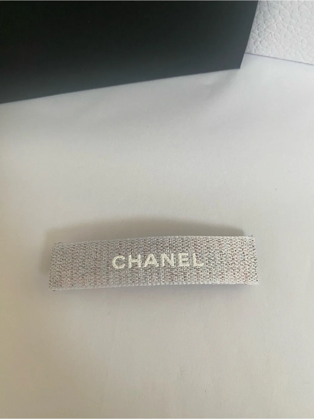CHANEL Ribbon Tweed French Hair Barrette